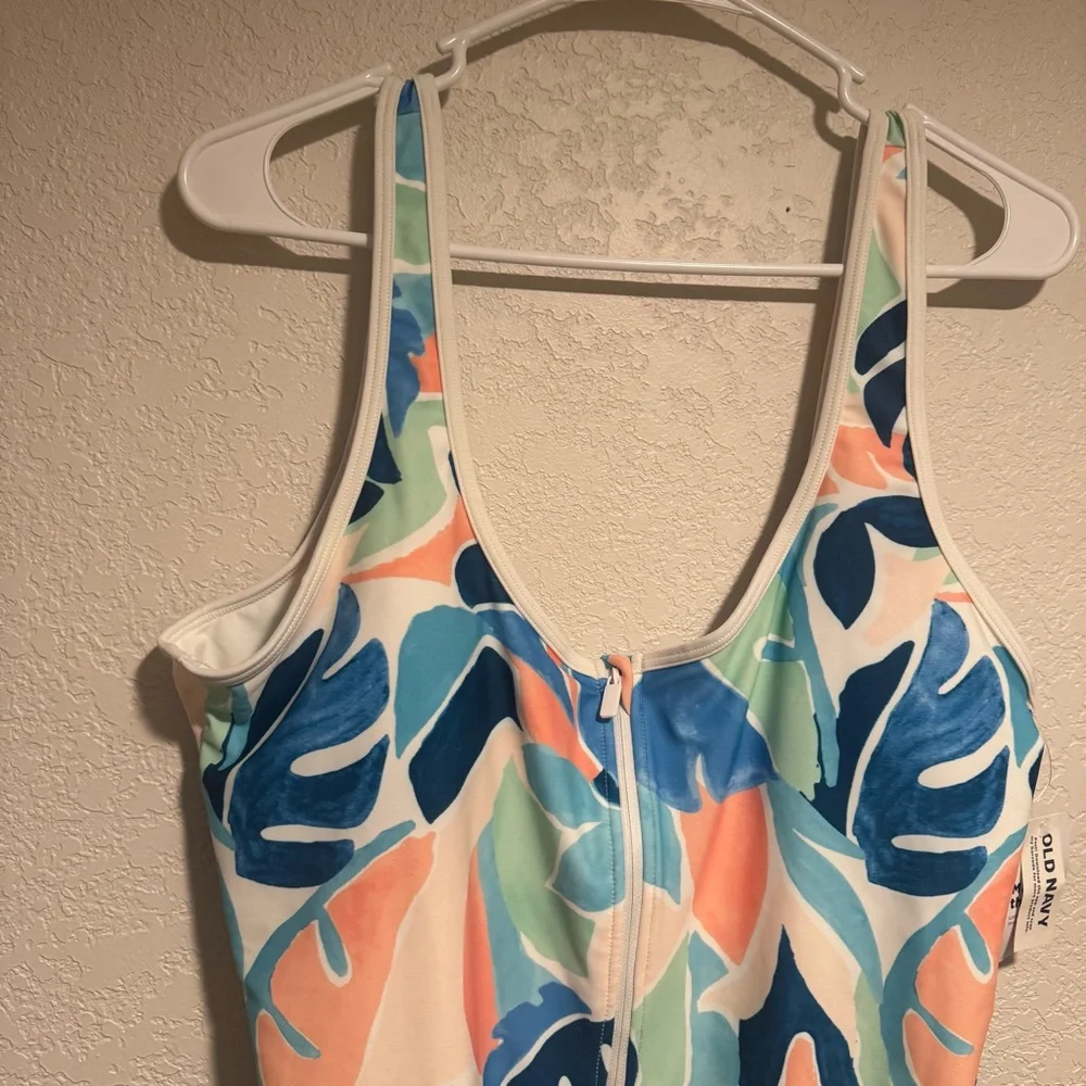 NWT Old Navy Half Zip Floral Blue and Pink One Piece Swimsuit Plus Size